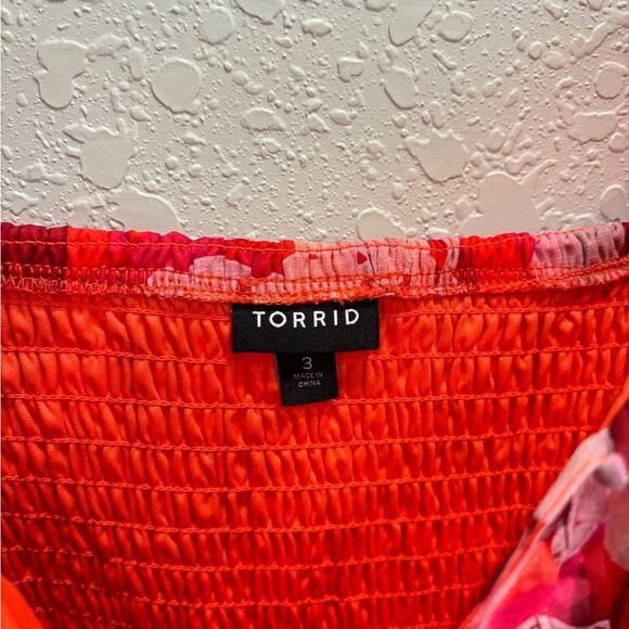 Torrid Midi Cotton Floral Red Smocked Midi Dress Size 3 (3X) - Picture 4 of 5